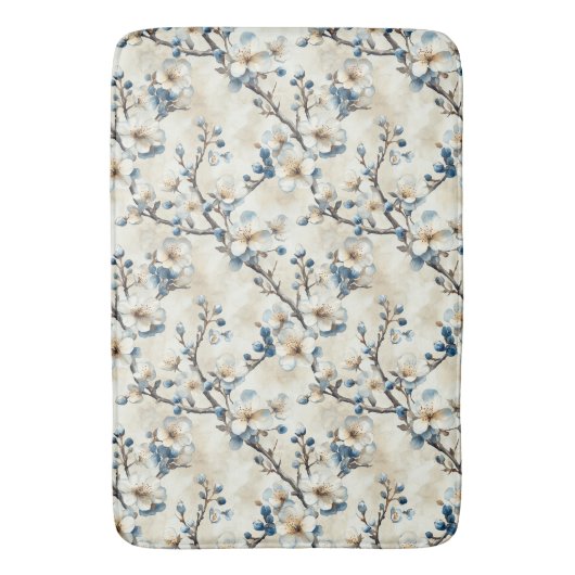 Waterverf Blauw Wit Bloempatroon Badmat (Voorkant Verticaal)