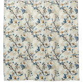 Waterverf Blauw Wit Bloempatroon Douchegordijn (Voorkant)