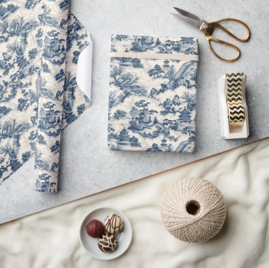 Waterverf blauw-wit China kasteelpagode Cadeaupapier (Crafts)