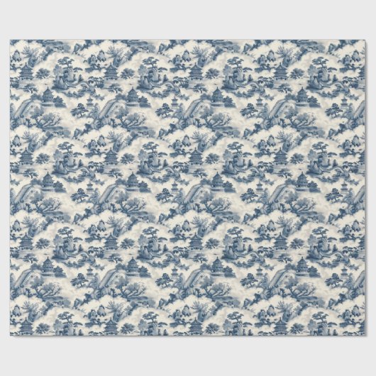 Waterverf blauw-wit China kasteelpagode Cadeaupapier (Vlak)
