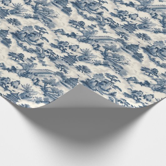 Waterverf blauw-wit China kasteelpagode Cadeaupapier (Hoek)