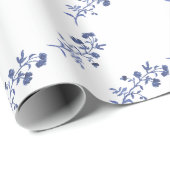 Waterverf Blauw & Wit Chinoiserie Bloemen Cadeaupapier (Rol Hoek)