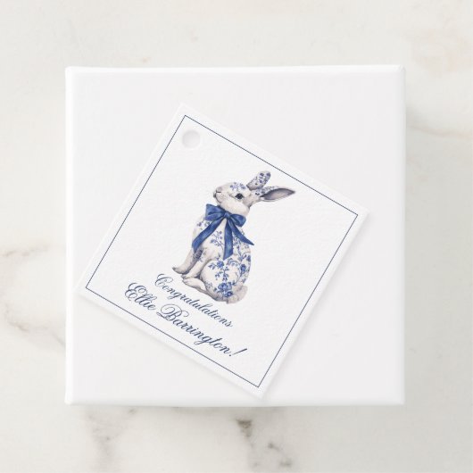 Waterverf Blauw & Wit Chinoiserie Bunny Rabbit Bedankjes Labels (In situ)