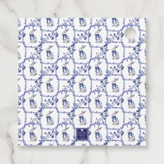 Waterverf Blauw & Wit Chinoiserie Bunny Rabbit Bedankjes Labels (Achterkant)