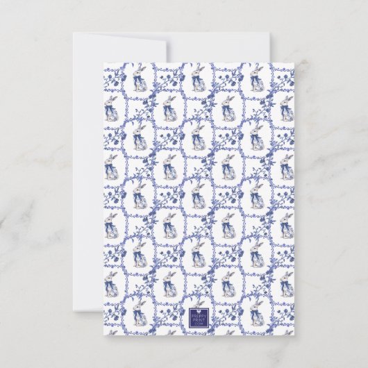 Waterverf Blauw & Wit Chinoiserie Bunny Rabbit Bedankkaart (Achterkant)