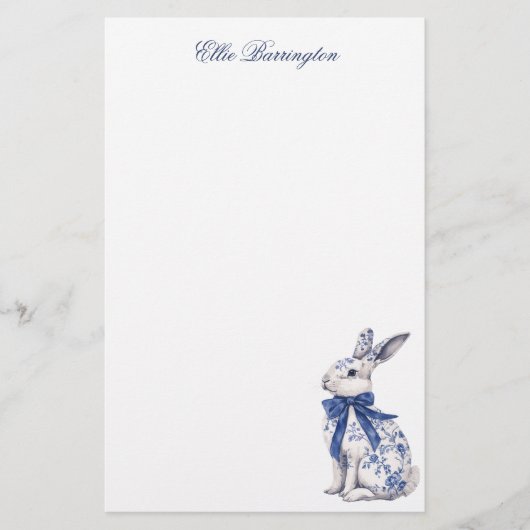 Waterverf Blauw & Wit Chinoiserie Bunny Rabbit Briefpapier (Voorkant)