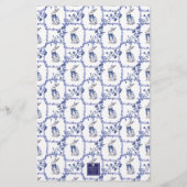 Waterverf Blauw & Wit Chinoiserie Bunny Rabbit Briefpapier (Achterkant)