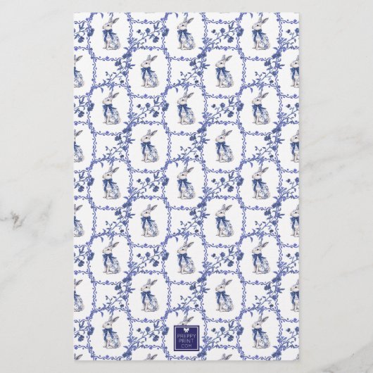 Waterverf Blauw & Wit Chinoiserie Bunny Rabbit Briefpapier (Achterkant)