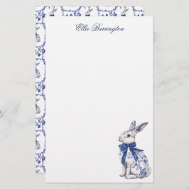 Waterverf Blauw & Wit Chinoiserie Bunny Rabbit Briefpapier