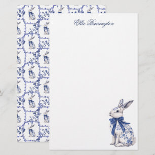 Waterverf Blauw & Wit Chinoiserie Bunny Rabbit Briefpapier