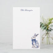 Waterverf Blauw & Wit Chinoiserie Bunny Rabbit Briefpapier (Staand voorkant)