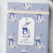 Waterverf Blauw & Wit Chinoiserie Bunny Rabbit Cadeaulabel