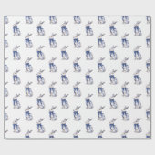 Waterverf Blauw & Wit Chinoiserie Bunny Rabbit Cadeaupapier (Vlak)