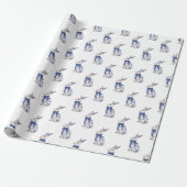 Waterverf Blauw & Wit Chinoiserie Bunny Rabbit Cadeaupapier (Uitgerold)