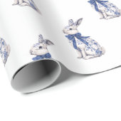 Waterverf Blauw & Wit Chinoiserie Bunny Rabbit Cadeaupapier (Rol Hoek)