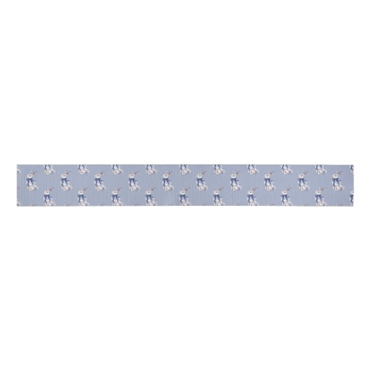 Waterverf Blauw & Wit Chinoiserie Bunny Rabbit Grosgrain Lint (Voorkant)