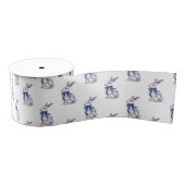 Waterverf Blauw & Wit Chinoiserie Bunny Rabbit Grosgrain Lint (Spoel)