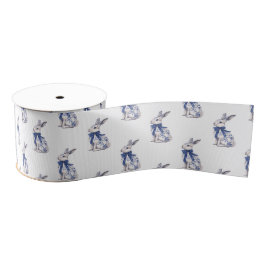 Waterverf Blauw & Wit Chinoiserie Bunny Rabbit Grosgrain Lint