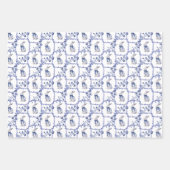Waterverf Blauw & Wit Chinoiserie Bunny Rabbit Inpakpapier Vel (Voorkant 2)