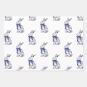 Waterverf Blauw & Wit Chinoiserie Bunny Rabbit Inpakpapier Vel (Voorkant 3)