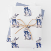 Waterverf Blauw & Wit Chinoiserie Bunny Rabbit Inpakpapier Vel (In situ)