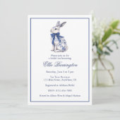 Waterverf Blauw & Wit Chinoiserie Bunny Rabbit Kaart (Staand voorkant)