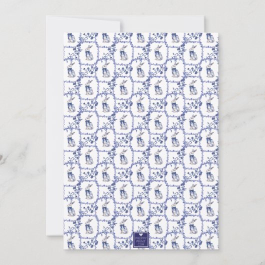 Waterverf Blauw & Wit Chinoiserie Bunny Rabbit Kaart (Achterkant)