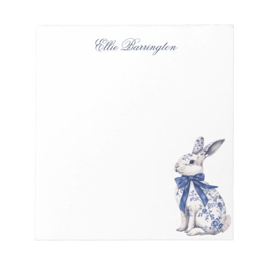 Waterverf Blauw & Wit Chinoiserie Bunny Rabbit Notitieblok (Voorkant)