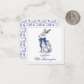 Waterverf Blauw & Wit Chinoiserie Bunny Rabbit Notitiekaartje (Voorkant / Achterkant in situ)