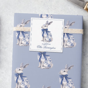 Waterverf Blauw & Wit Chinoiserie Bunny Rabbit Notitiekaartje