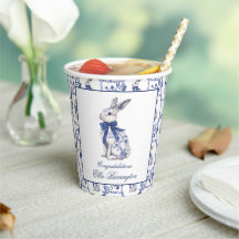 Waterverf Blauw & Wit Chinoiserie Bunny Rabbit