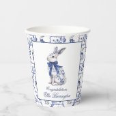 Waterverf Blauw & Wit Chinoiserie Bunny Rabbit Papieren Bekers (Voorkant)