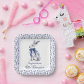 Waterverf Blauw & Wit Chinoiserie Bunny Rabbit Papieren Bordje (Feest)