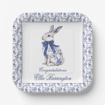 Waterverf Blauw & Wit Chinoiserie Bunny Rabbit