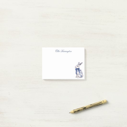 Waterverf Blauw & Wit Chinoiserie Bunny Rabbit Post-it® Notes (Op bureau)