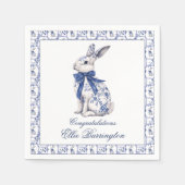 Waterverf Blauw & Wit Chinoiserie Bunny Rabbit Servet (Voorkant)