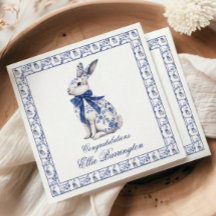 Waterverf Blauw & Wit Chinoiserie Bunny Rabbit