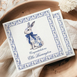 Waterverf Blauw & Wit Chinoiserie Bunny Rabbit Servet