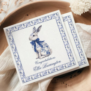 Waterverf Blauw & Wit Chinoiserie Bunny Rabbit Servet