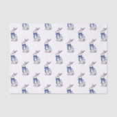 Waterverf Blauw & Wit Chinoiserie Bunny Rabbit Tissuepapier (Voorkant)