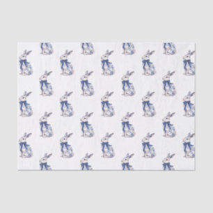 Waterverf Blauw & Wit Chinoiserie Bunny Rabbit Tissuepapier