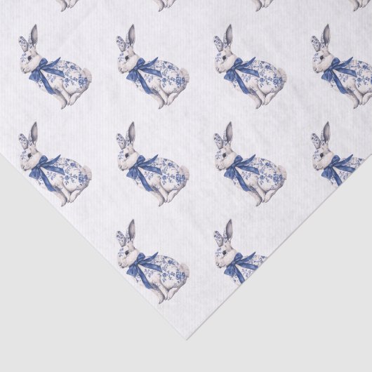 Waterverf Blauw & Wit Chinoiserie Bunny Rabbit Tissuepapier (Detail)