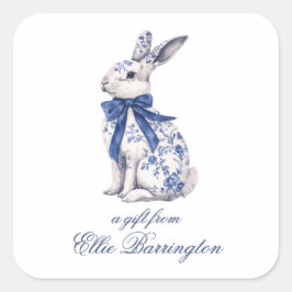 Waterverf Blauw & Wit Chinoiserie Bunny Rabbit Vierkante Sticker