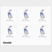 Waterverf Blauw & Wit Chinoiserie Bunny Rabbit Vierkante Sticker (Vel)