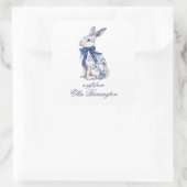 Waterverf Blauw & Wit Chinoiserie Bunny Rabbit Vierkante Sticker (Tas)