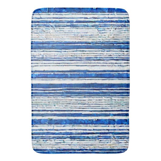 Waterverf Blauw Wit Gestreept Modern Badmat (Voorkant Verticaal)