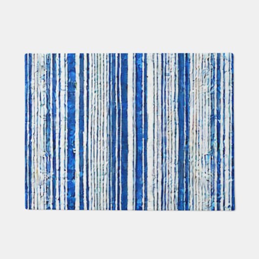 Waterverf Blauw Wit Gestreept Modern Deurmat (Voorkant)