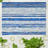 Waterverf Blauw Wit Gestreept Modern Theedoek (Gevouwen)