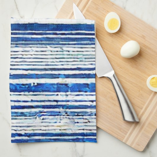 Waterverf Blauw Wit Gestreept Modern Theedoek (Quarter Fold)