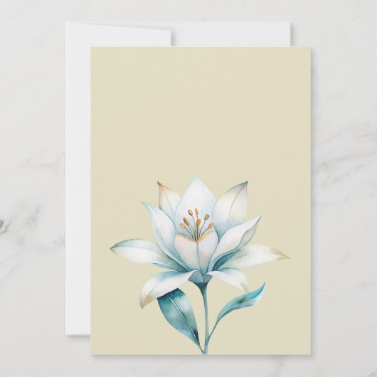 Waterverf blauw wit goud lelie bloemenbruiloft kaart (Achterkant)